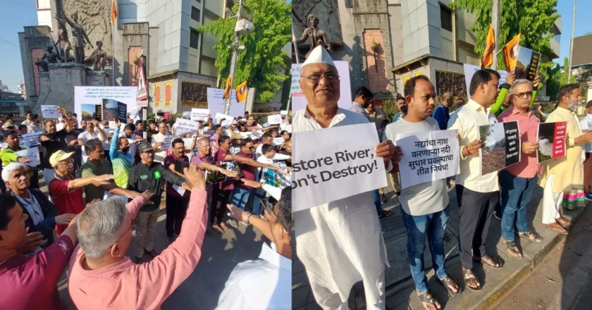 CHINCHWAD : नद्यांच्या संवर्धनासाठी आणि नदीकाठ विकास प्रकल्पाविरोधात पिंपरी-चिंचवडकरांचा मानवी साखळीने आवाज