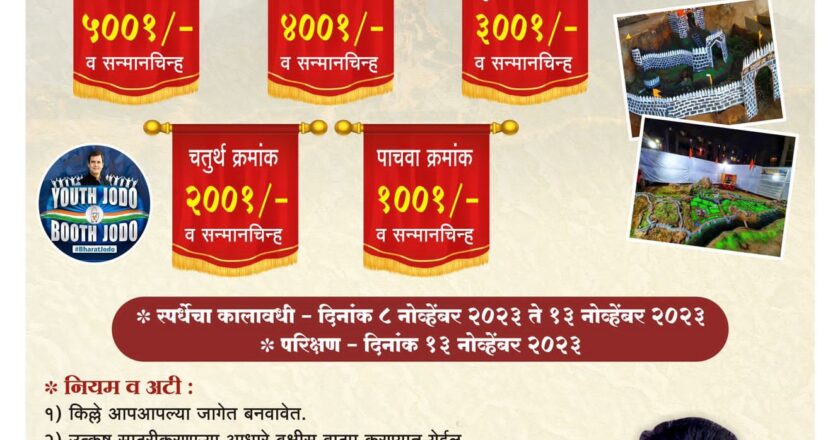 पिंपरी चिंचवड युवक काँग्रेसतर्फे जिल्हास्तरीय किल्ले बांधणी स्पर्धा