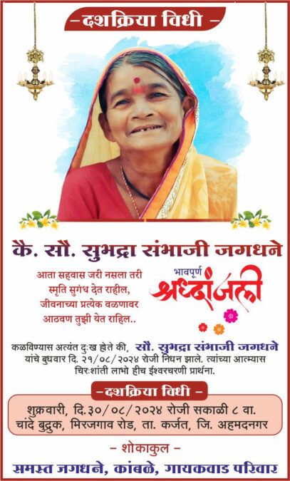 सुभद्रा जगधने यांचे निधन 